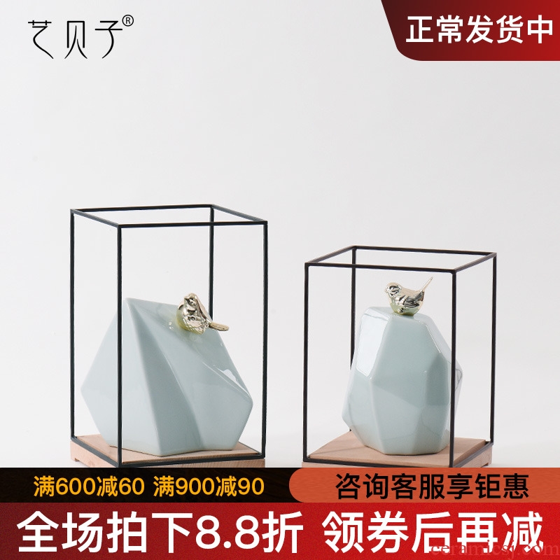 New Chinese style geometric ceramic zen home decoration decoration bird study example room office soft furnishing articles