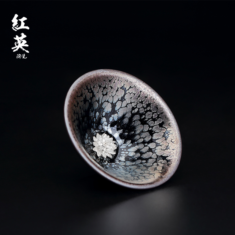Jingdezhen tire iron silver oil droplets obsidian variable partridge spot temmoku oil - lamp can build master kung fu tea tea cup single CPU