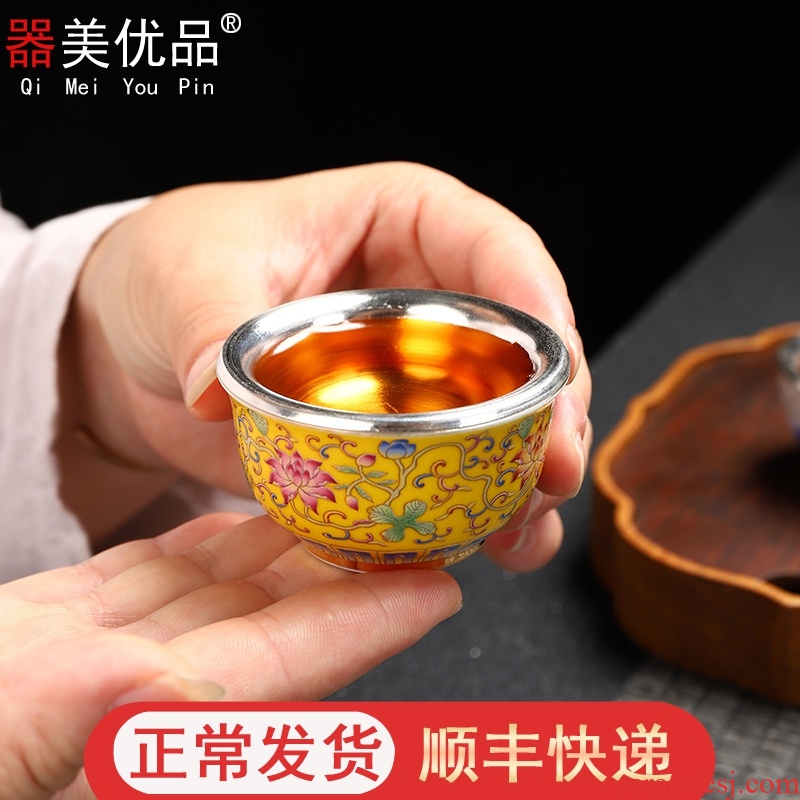 Implement the superior checking porcelain silvering sterling silver 999 jingdezhen colored enamel cup bladder host small cup of tea