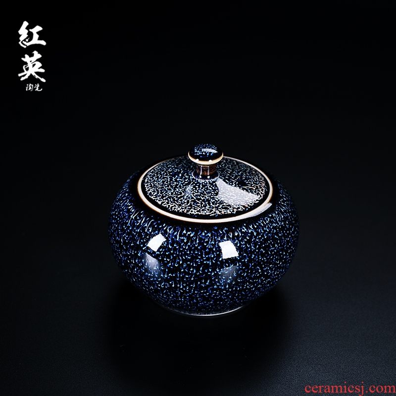Red the jingdezhen ceramic seal pot of tea warehouse tea box of small number of POTS stored tea pot temmoku glaze caddy fixings