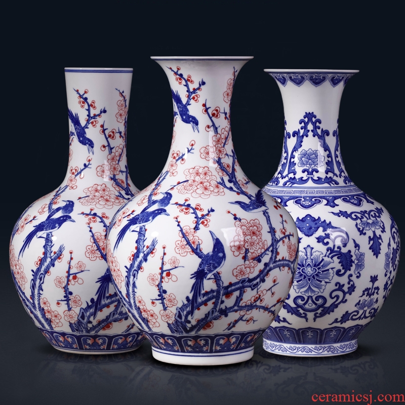 Jingdezhen ceramics vase furnishing articles archaize large blue and white porcelain vases, new Chinese style household living room decoration