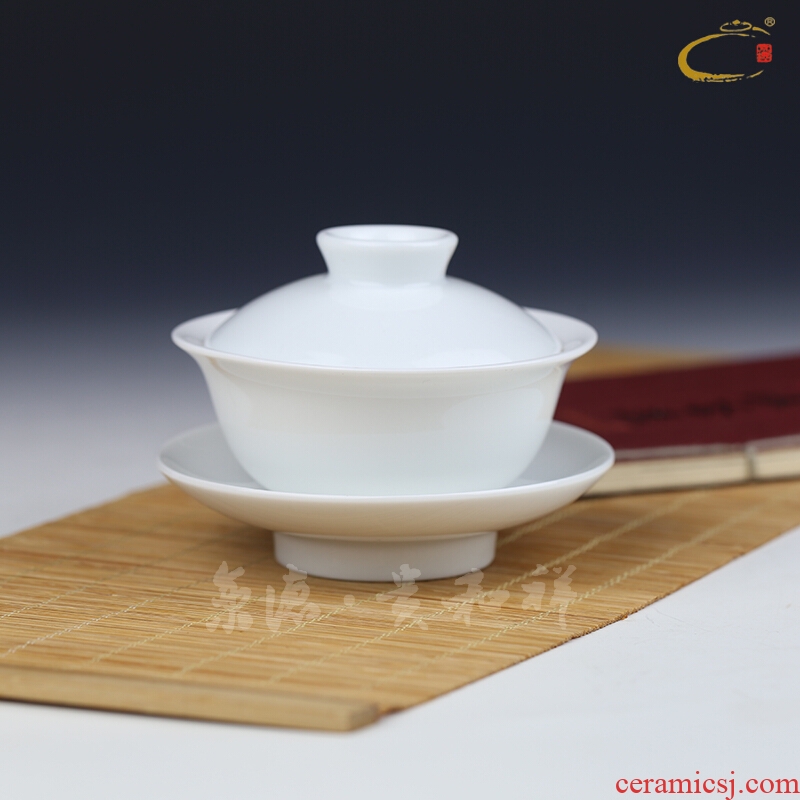 Jing DE auspicious esteeming harmony only pure white tureen three bowls jingdezhen kung fu tea set white porcelain cup bowl cups clutching bowls