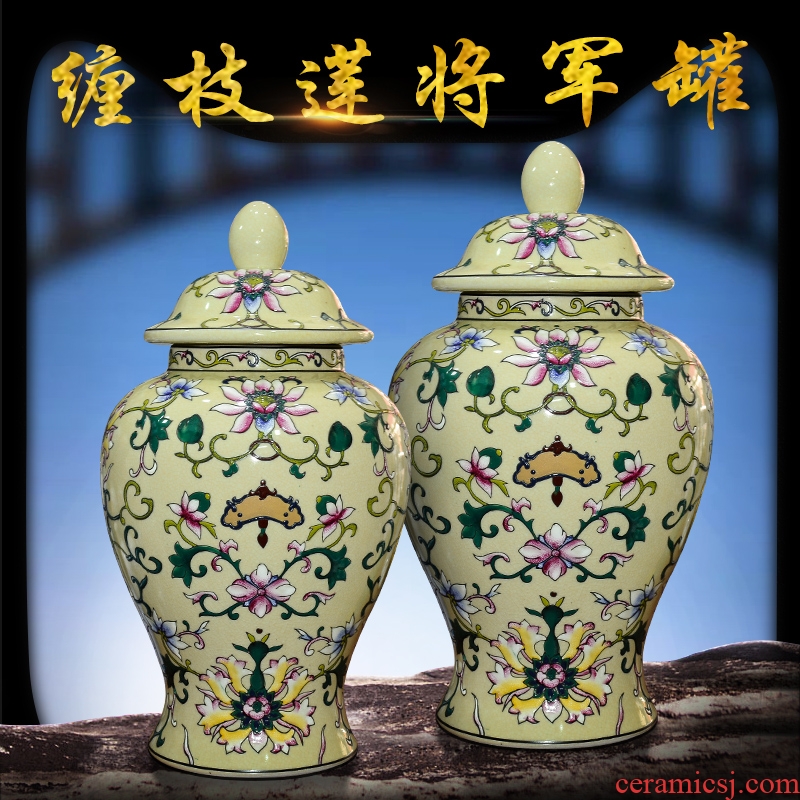Jingdezhen ceramics general European tie up lotus flower pot with cover storage tank sitting room porch decoration handicraft furnishing articles