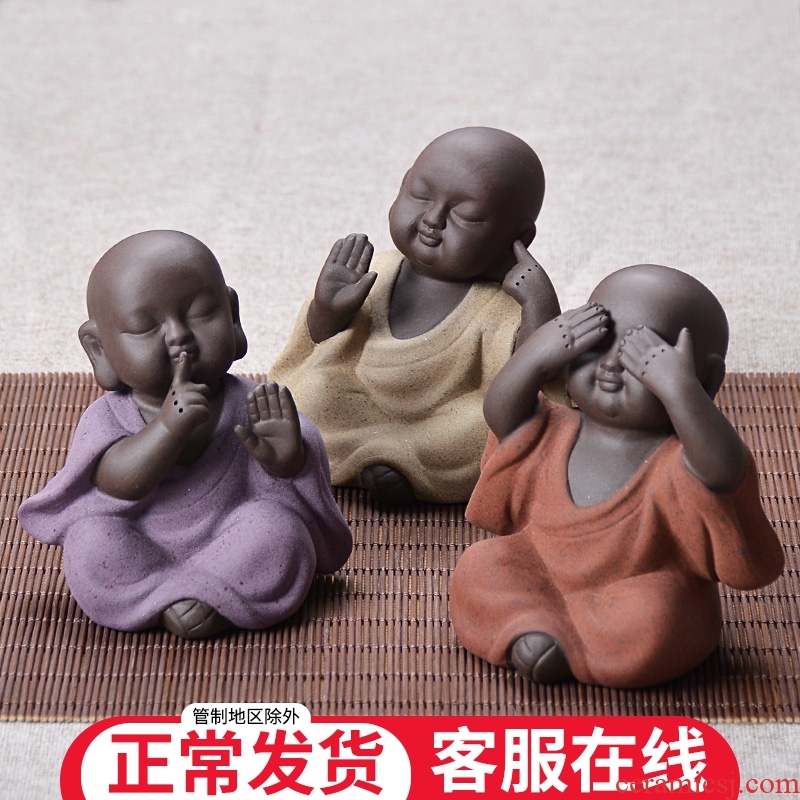 The young monk tea pets don 't listen to watch don' t say furnishing articles ceramic products when The little novice monk can raise zen tea tea tea