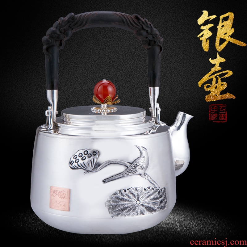 Silver pot of sterling Silver 999 kettle boiling pot of pure manual household kung fu tea set electric TaoLu teapot