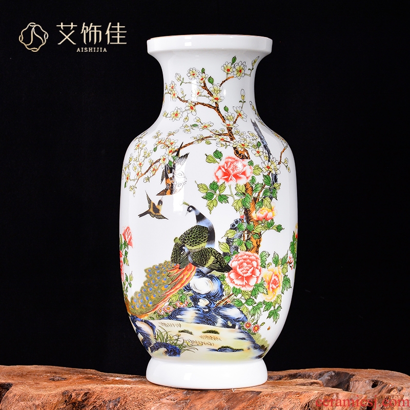 Jingdezhen ceramic vase sitting room decorates porch of new Chinese style pastel peony flower arranging TV ark place ornament