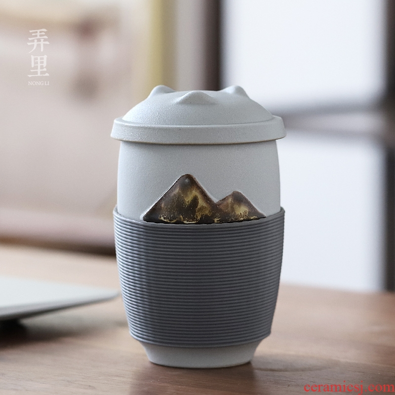 Distant mountains Japanese zen travel portable office cup of household water filter ceramic keller cups tea cup with lid