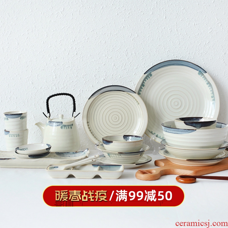 Island house in ink and Japanese hand - made ceramic tableware rice bowls rainbow such as bowl dish plate disc sushi plate PZ - 134