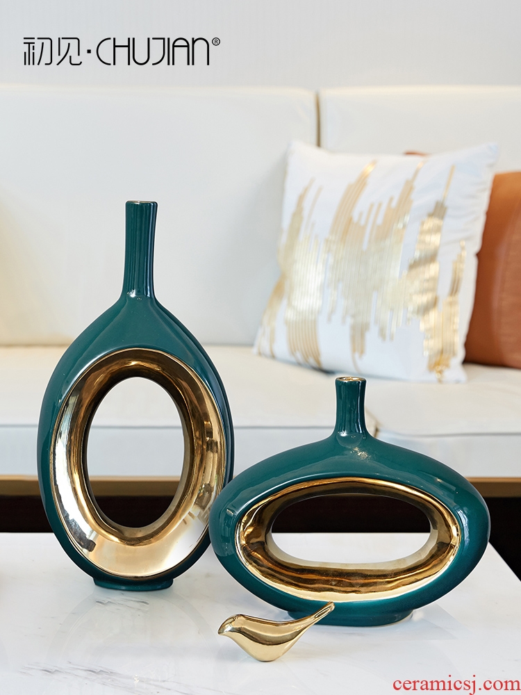 Light European - style key-2 luxury ceramic vases, TV ark, creative furnishing articles sitting room porch ark, household soft adornment art