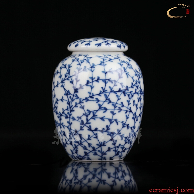 And auspicious jing DE collection jingdezhen ceramic thousands of branches And leaves of tea canister hand - made small POTS sealed as cans to travel