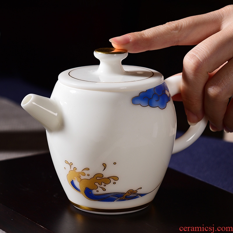 Laugh, dehua suet jade white porcelain teapot household kunfu tea creative teapot tea white porcelain teapots