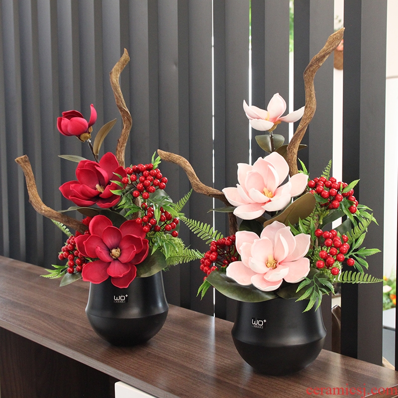 Simulation yulan crabapple auspicious fruit ceramic POTS of new Chinese style flower, the sitting room tea table table study decorate artificial flowers