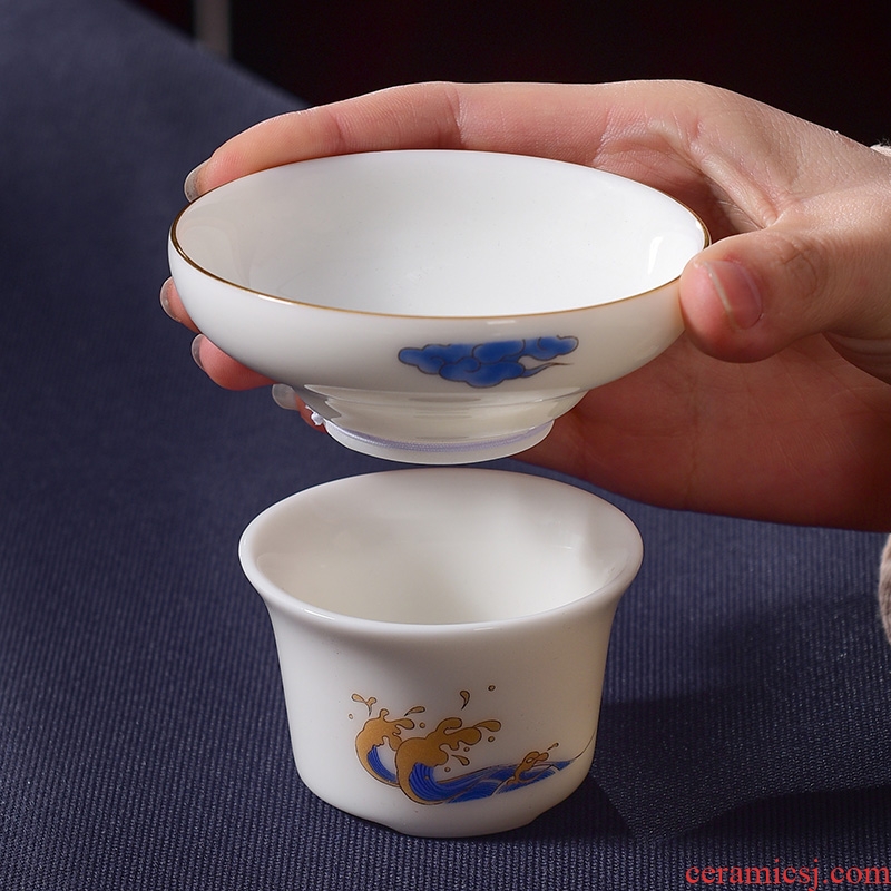 A good laugh, dehua suet jade white porcelain) household kunfu tea creative filter tea filter)