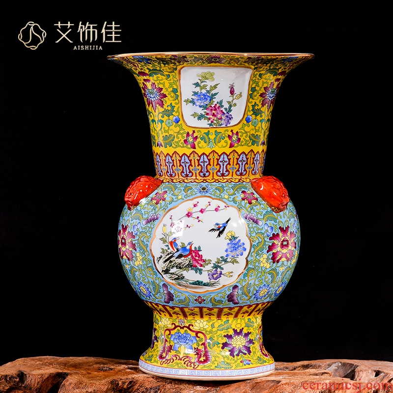 Jingdezhen ceramics big vase archaize colored enamel flower arranging furnishing articles of Chinese style living room porch rich ancient frame ornaments