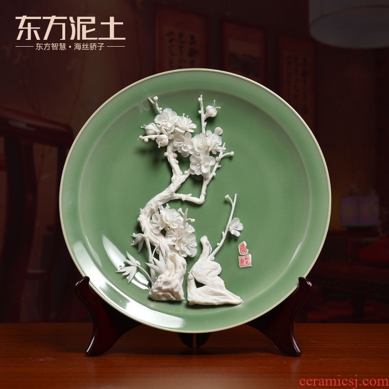 Oriental clay ceramic flowers 12 inches hang dish furnishing articles partition decoration/TV ark, impressions of fluidity H31-01 a