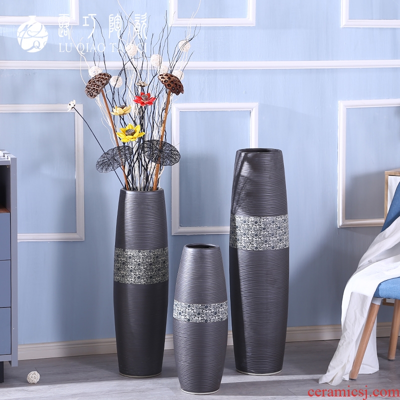 Boreal Europe style living room black vase dried flowers composite ceramic move black furnishing articles large ground bottle arranging flowers