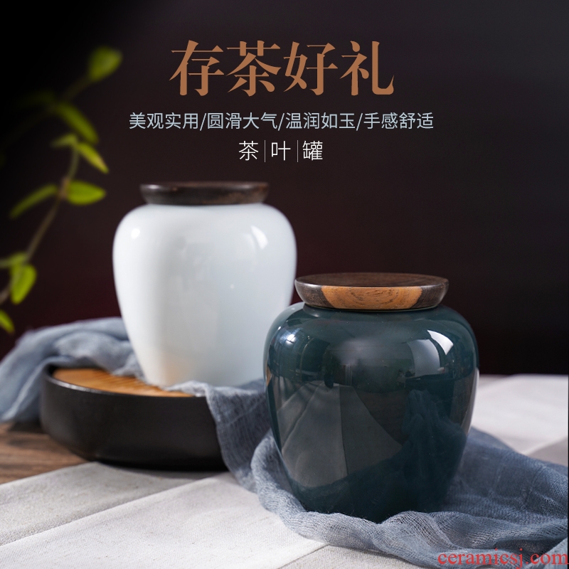 Jingdezhen large ceramic tea pot of green glaze ji blue caddy fixings contracted household storage tank sealing ceramic furnishing articles