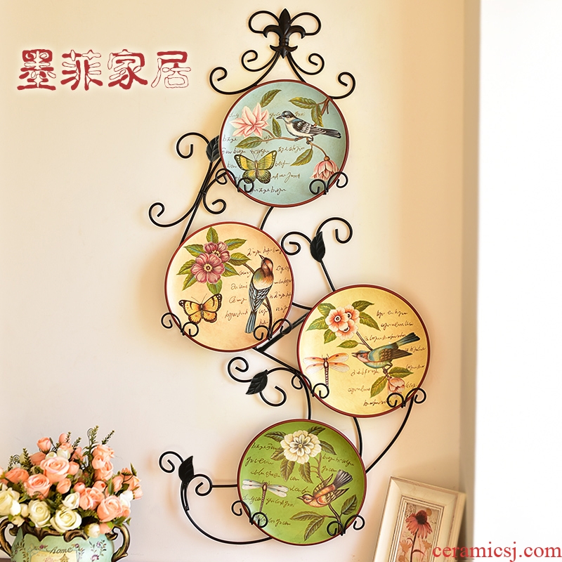 American country creative decorative wrought iron ceramic hang dish walls European sitting room porch hang wall act the role ofing background wall