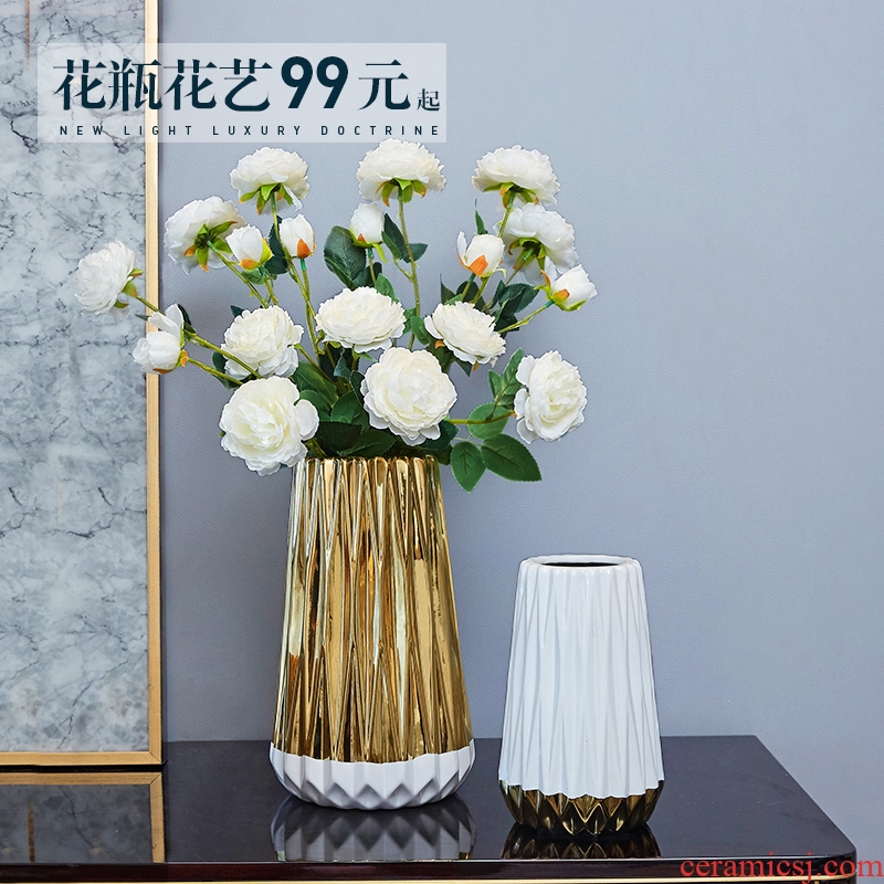 Nordic ceramic golden vase furnishing articles living room table flower arrangement geometry home flower implement household soft adornment