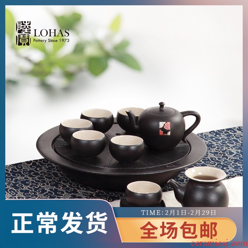 Embroidery lupao ceramic zen tea set is the pot of tea with a single pot of tea of a complete set of sea glass kunfu tea set gift box