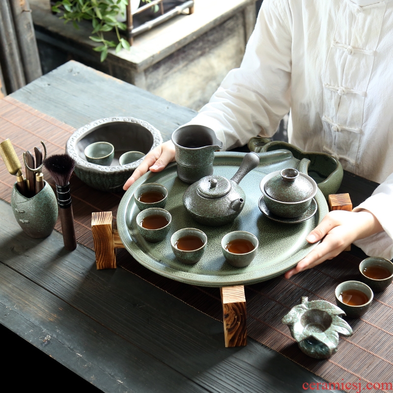 Japanese kung fu tea set to restore ancient ways of a complete set of coarse pottery teapot contracted household ceramic cups office water tea tray