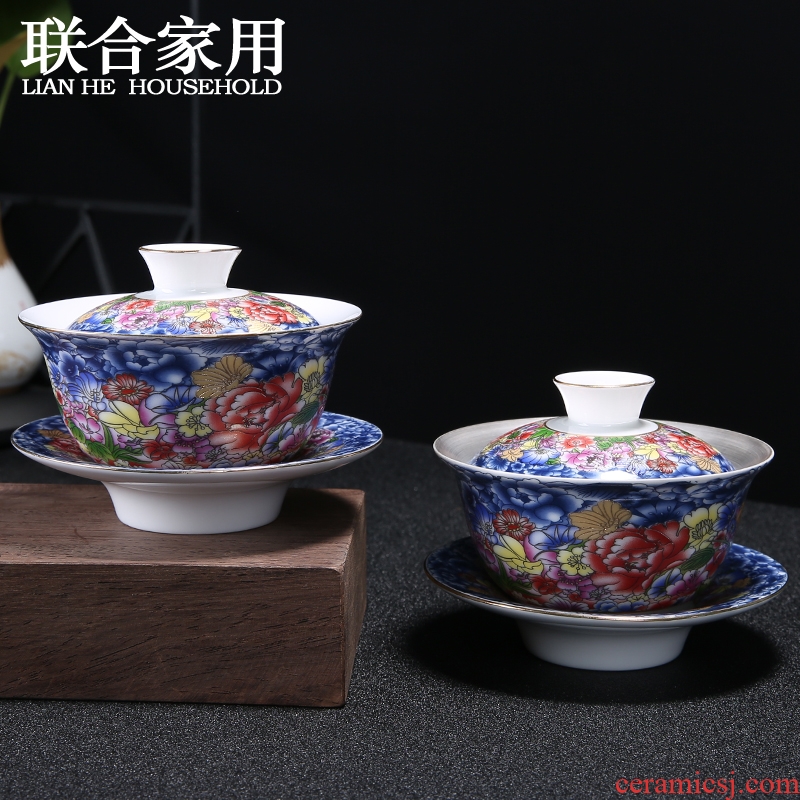 Jingdezhen porcelain enamel made tureen large three bearing hand - made teacup saucer only make tea cup pot kung fu tea set
