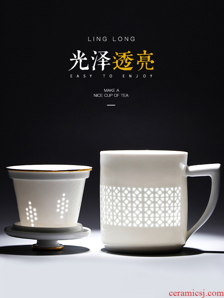 Jingdezhen and exquisite office cup with cover filter household ceramic cups high - capacity keller gifts tea cup