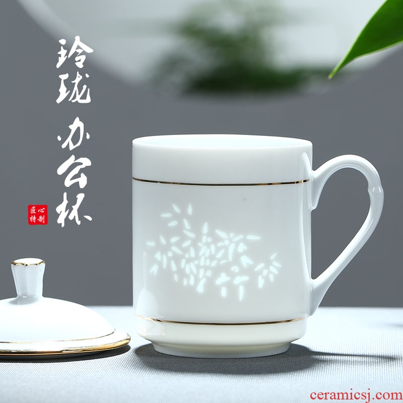 Jingdezhen ceramic tea cup white porcelain cup with cover exquisite printing office gift mugs household glass cup
