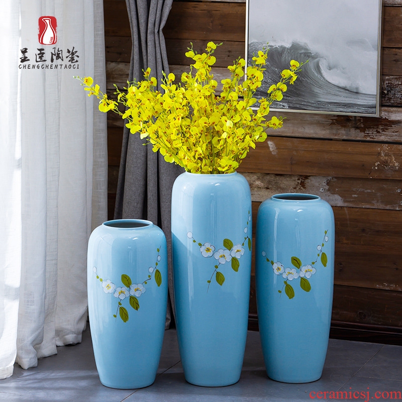 Jingdezhen ceramic furnishing articles new Chinese I and contracted sitting room of large vase flower arranging a three - piece porch vase