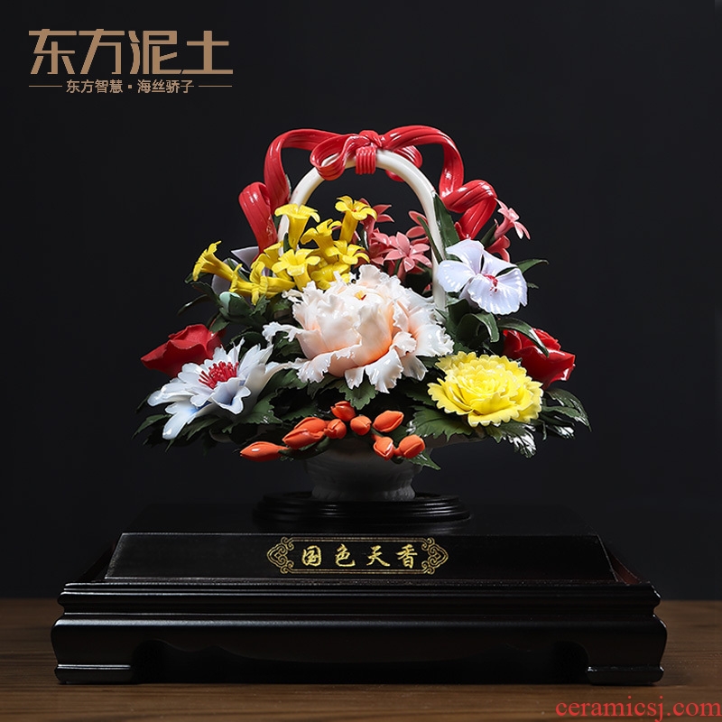 Oriental clay ceramic flower basket furnishing articles with acrylic cover sitting room adornment/amusement D51-38 a