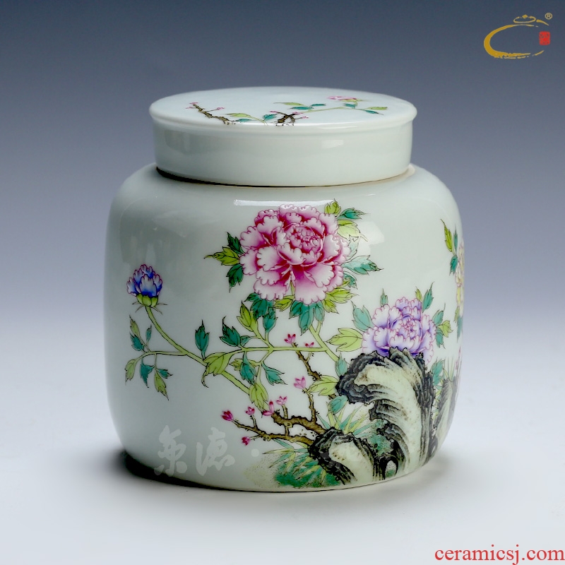 And auspicious famille rose blooming flowers peony caddy fixings jingdezhen pure manual large tea packaging POTS