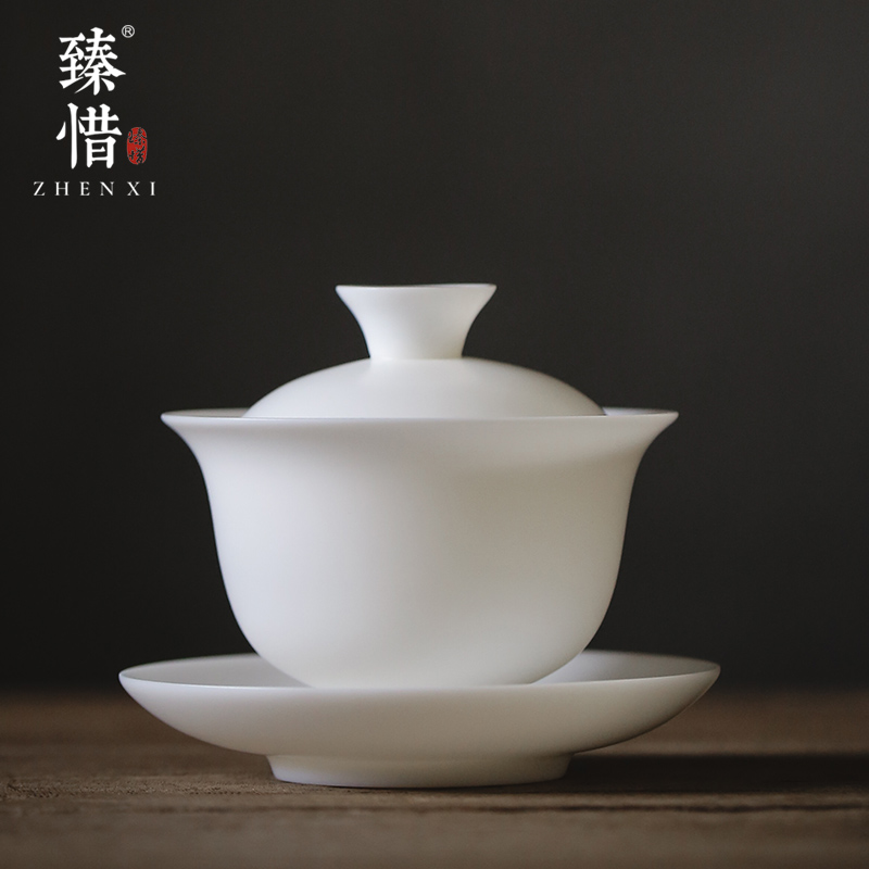 "Precious little dehua thin foetus suet jade porcelain white porcelain ceramic three tureen household teapot kung fu tea cups