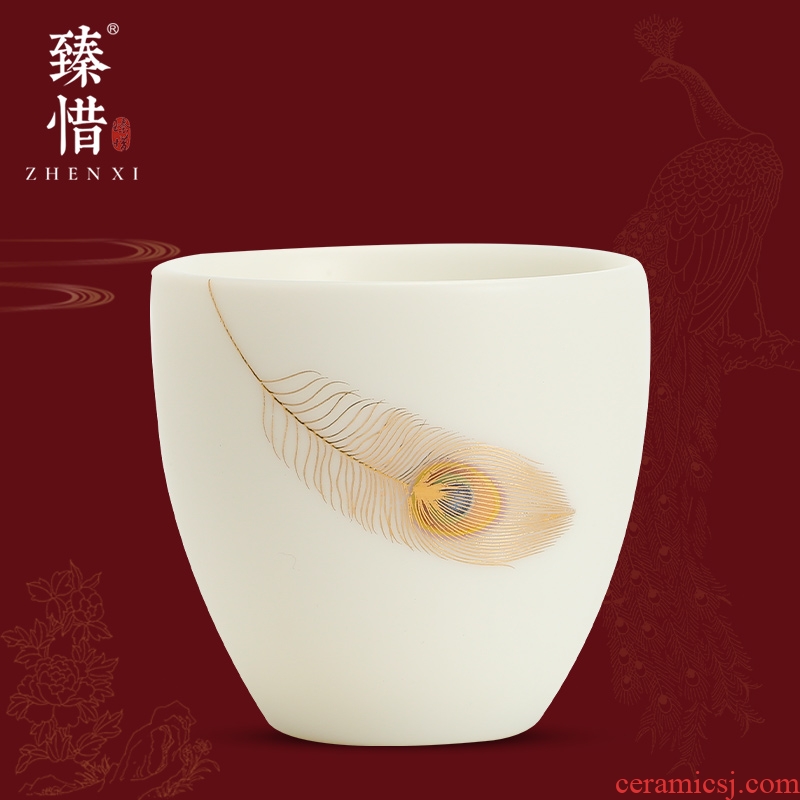 Become precious little wealth changchun gold sample tea cup suet jade porcelain kung fu tea set household porcelain cups high - end gifts