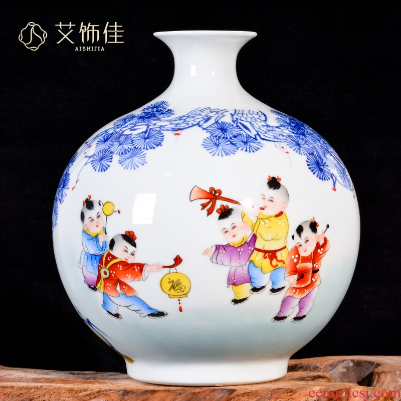 Jingdezhen ceramic hand - made lad merrily merrily vases, new Chinese style living room TV cabinet decoration handicraft furnishing articles