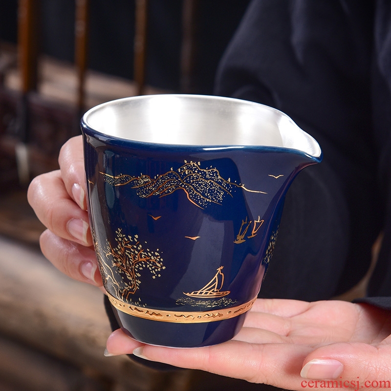Jingdezhen ceramic fair silver cup silver 999 kung fu tea tea tea) sets tea sea home