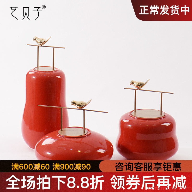 Art BeiZi contracted the new Chinese style act the role ofing is tasted furnishing articles designer plan room porch ceramic storage tank three - piece suit