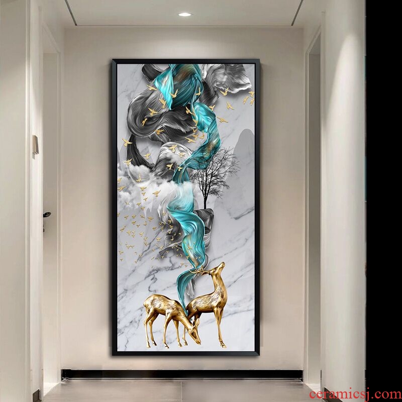 New Chinese style porch decoration vertical version of the corridor at the end of the corridor light feel crystal porcelain that take key-2 luxury feel elk mural that hang a picture