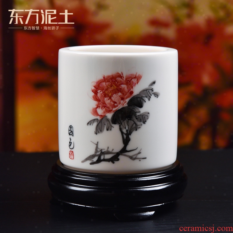 Oriental clay ceramic hand - made brush pot furnishing articles of Chinese style study office desktop accessories DIY gift