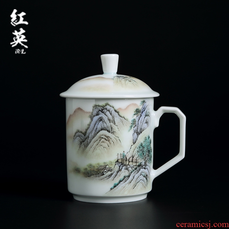 Red the jingdezhen ceramic hand - made pastel home office boss suit make tea cup tea cup with cover