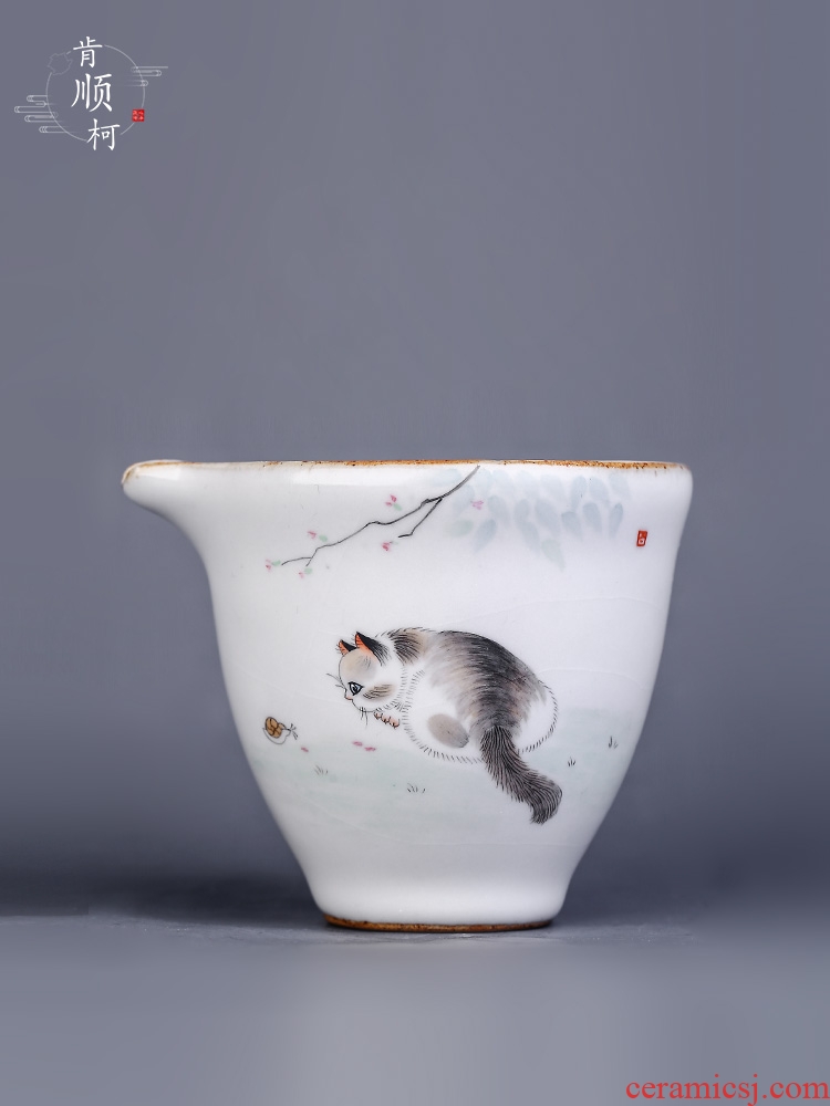 Jingdezhen your up hand - made the cat tea sea kung fu tea set fair keller single tea tea ware) ceramic parts