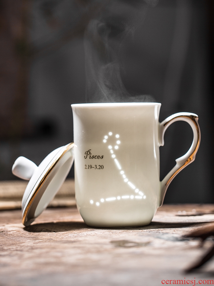 Creative move trend and exquisite ceramic cup mark cup with cover cup household glass coffee cup couples men and women