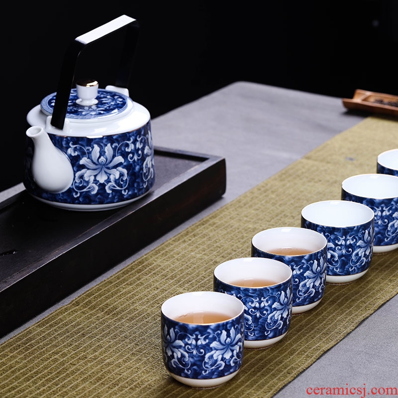 Jingdezhen blue and white girder pot of a complete set of pottery and porcelain tea set teapot big teapot household cool gift kettle
