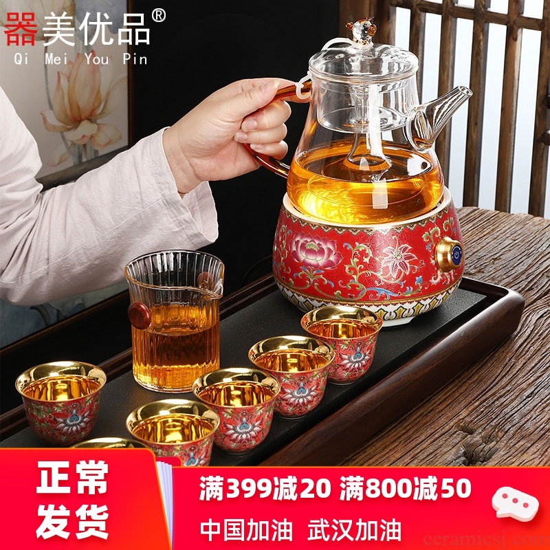 Beauty is superior colored enamel porcelain electric TaoLu small boil tea ware jingdezhen kung fu tea set fine gold cup