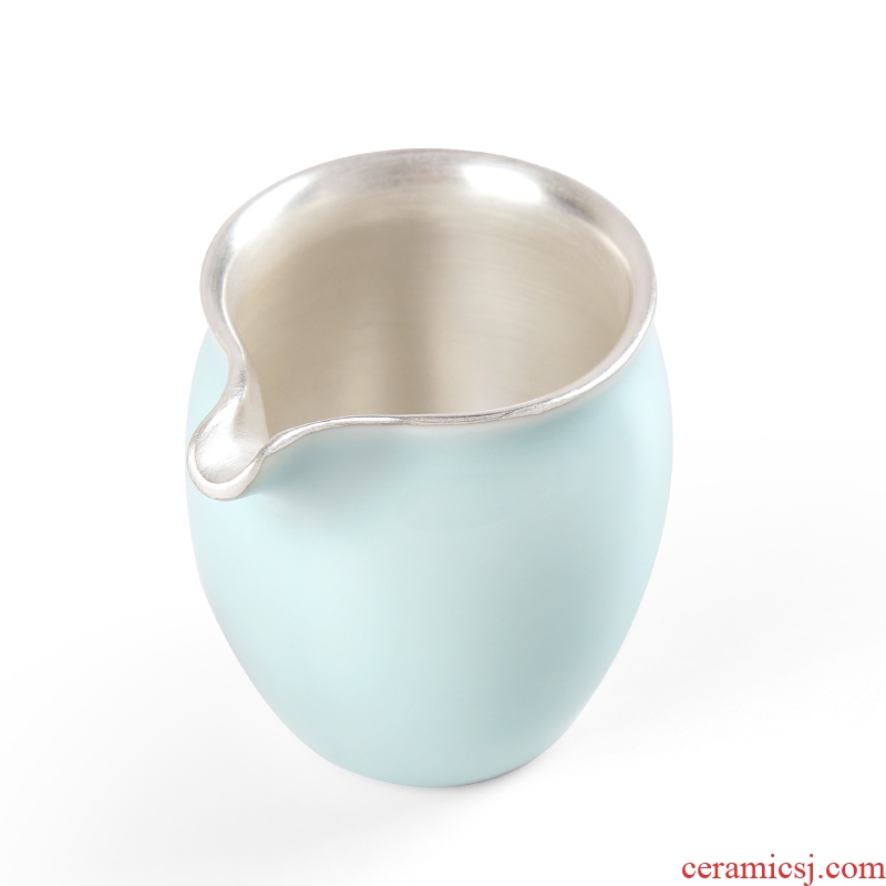 Ceramic fair silver cup 999 silver checking tea ware suit kung fu tea sea longquan celadon and a cup of tea