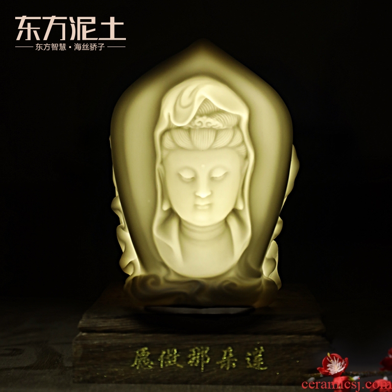 Clay ceramic zen guanyin desktop furnishing articles of Chinese style study Oriental decorative can light/willing to do that lotus