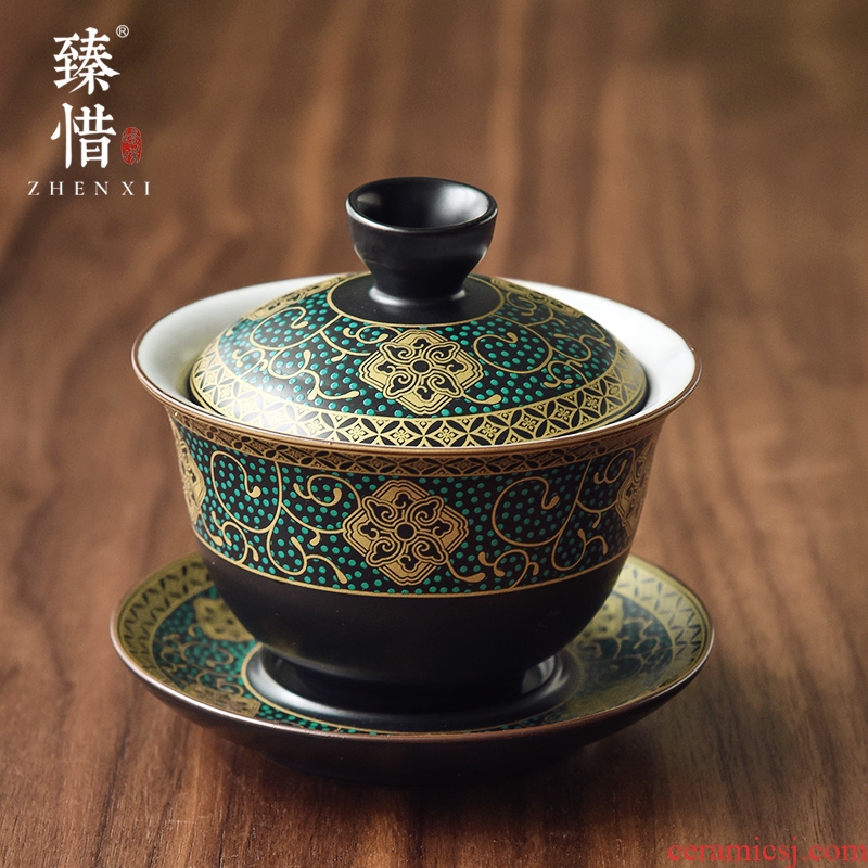 Become precious little ancient ceramic tureen household size only three bowls of kung fu tea tea cups of tea accessories