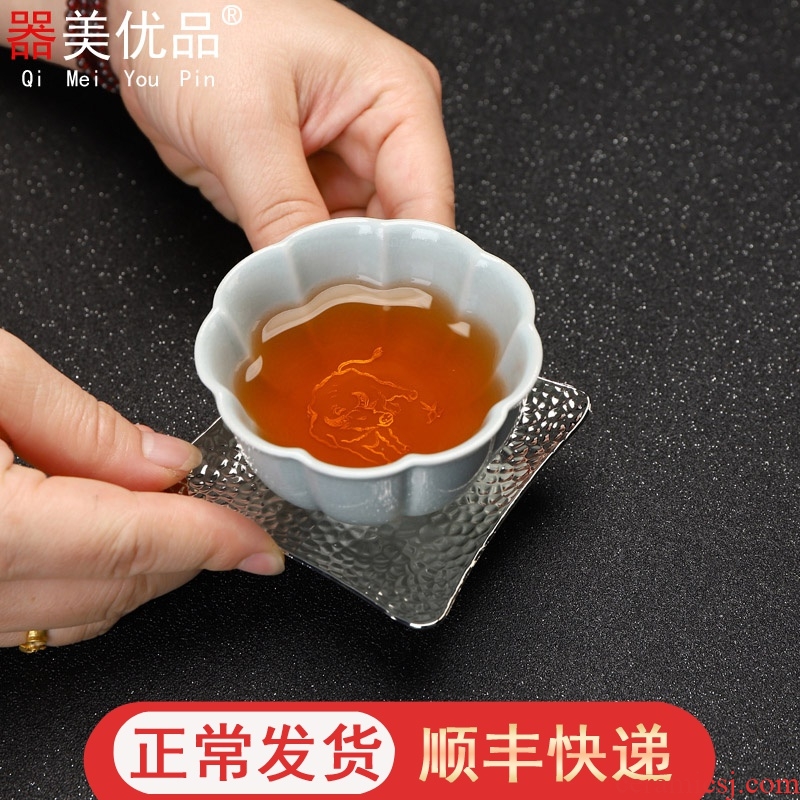 Implement the best tea with hand - made open piece of silver sample tea cup your up wall 999 sterling silver cup ceramic cups of tea cups