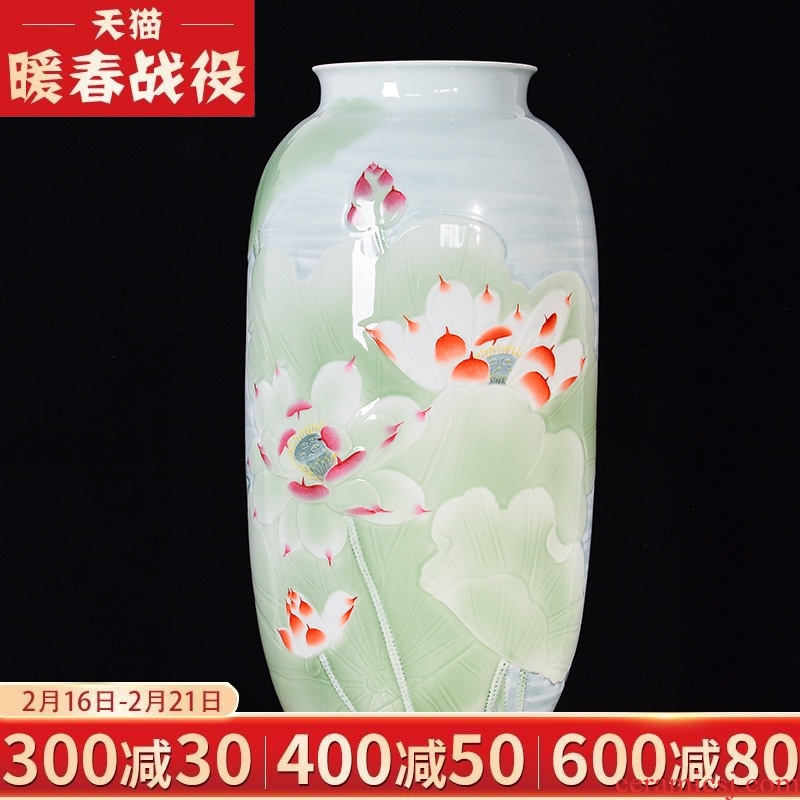 Jingdezhen ceramics large master hand relief flower arranging Chinese style living room TV cabinet porch decoration furnishing articles