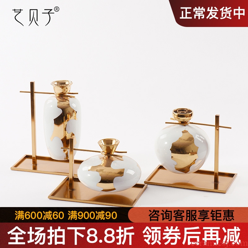 Modern new Chinese style household act the role ofing is tasted furnishing articles metal plating vases, ceramic flower implement soft adornment example room decoration