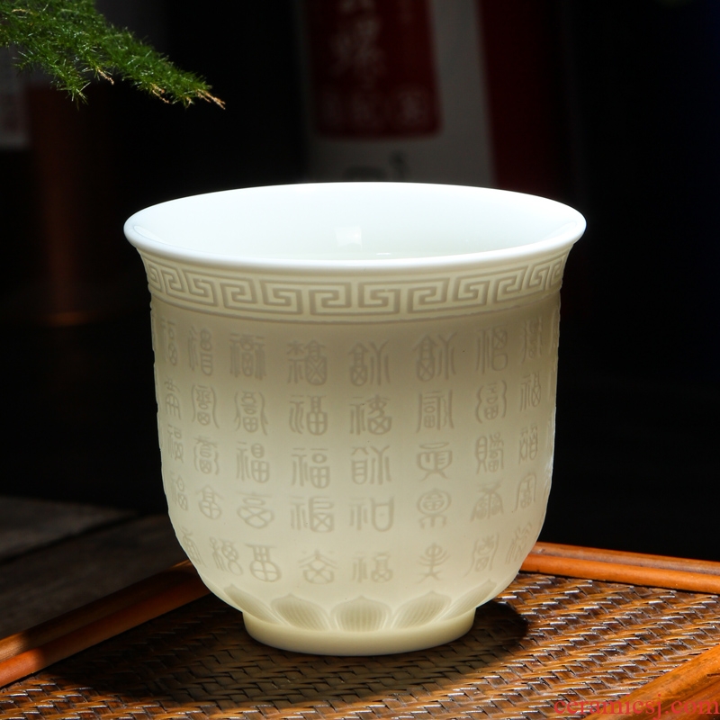 Single cup tea masters cup Single sample tea cup white porcelain suet jade personal ceramic bowl tea kungfu big cups